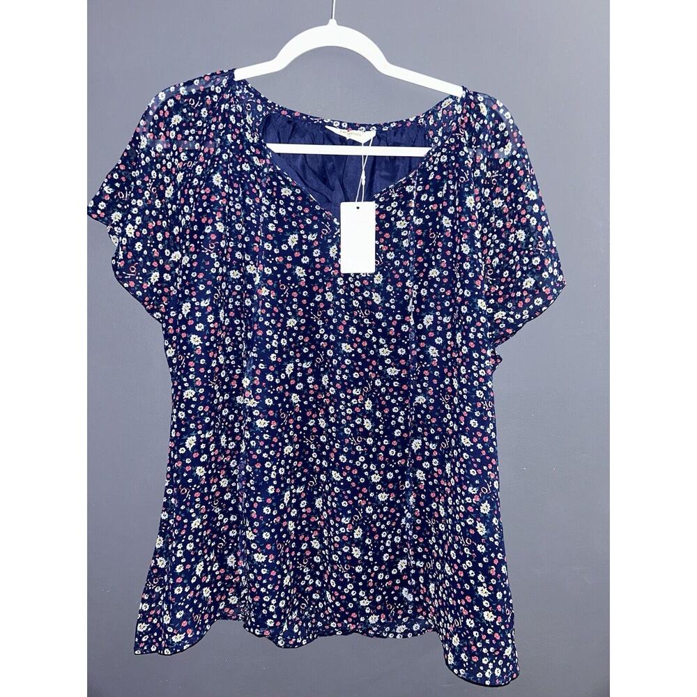 New W/T Fantaslook Blouse Women’s XL Floral Short Sleeve Lightweight Stretch